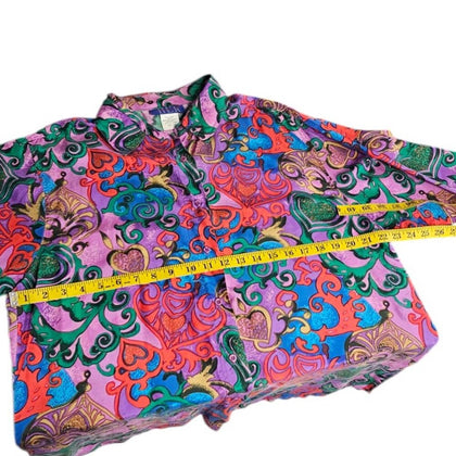 HER Womens 100% Silk, Heart Printed Button Down Shirt