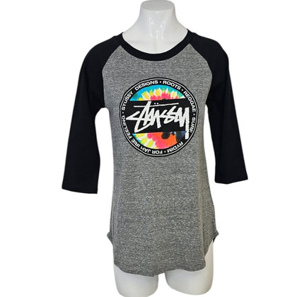 Stussy Womens 3/4 Sleeve Graphic Logo Crew Neck Shirt