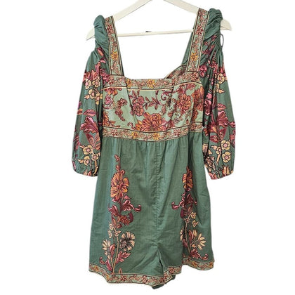 Farm Rio x Anthropologie Puff-Sleeve Square-Neck Romper