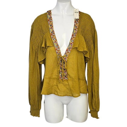 Anthropologie Embellished Grommet Ruffled Blouse