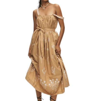 MOTHER More Is More Sleeveless, Embroidered Tie Front Cotton Maxi Dress