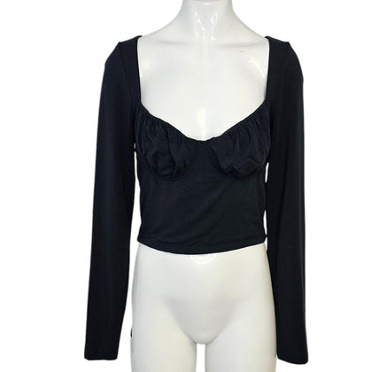 Aritzia Wilfred Black Long Sleeve Sweetheart Crop Top