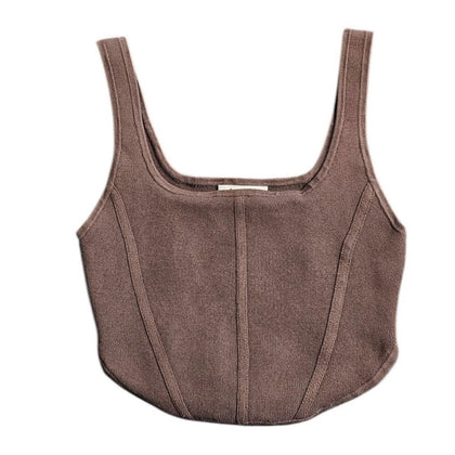 Aritzia Babaton Sculpt Knit Bustier Crop Top, Brown, Thick Knit, Stretch, Size S