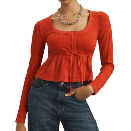 Anthropologie Pilcro Long-Sleeve Scoop-Neck Babydoll Top