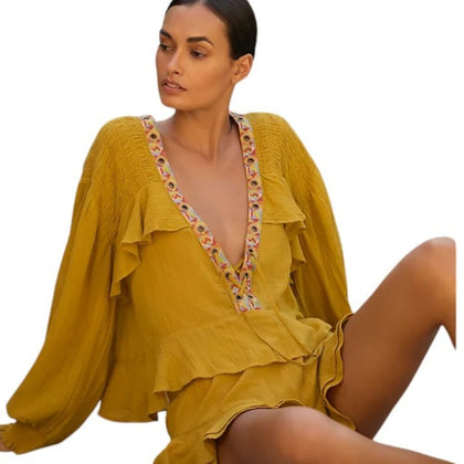 Anthropologie Embellished Grommet Ruffled Blouse