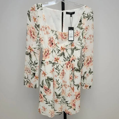 Dynamite Square Neck Floral Long Sleeve Mini Dress