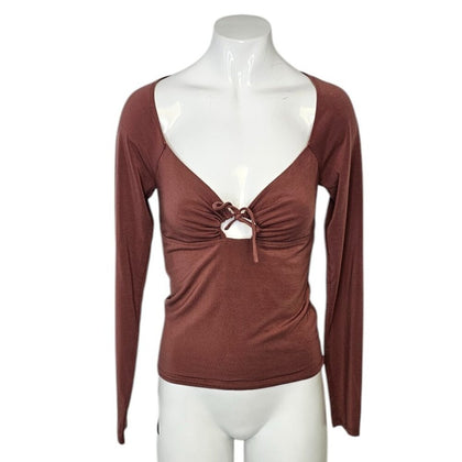 Aritzia Wilfred Long Sleeve Tie Front Cut Out Top