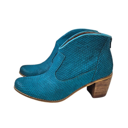 Miz Mooz Nomad Turquoise Blue Leather Heeled Ankle Boots