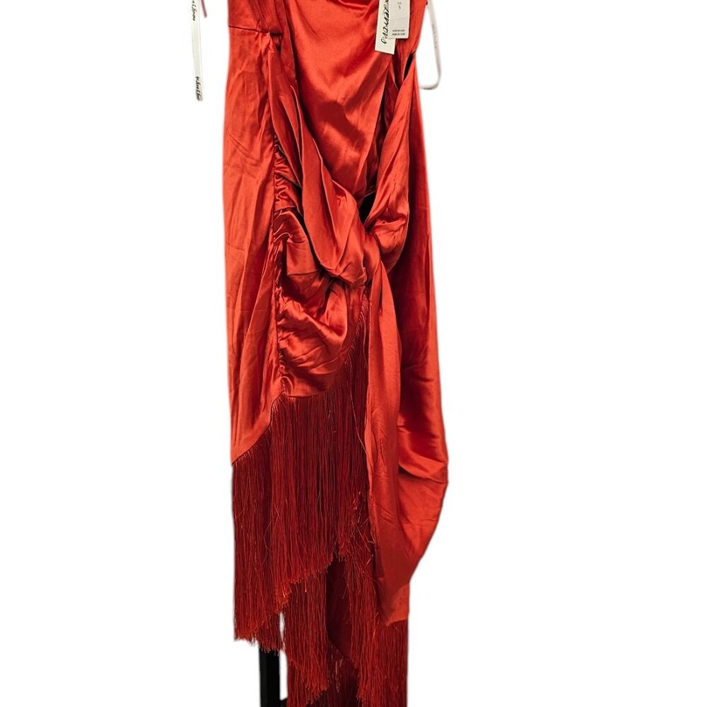 anisa fringe midi dress For Love & Lemons Anisa Red Silk Fringe Lace Back Midi Dress NWT Size Small