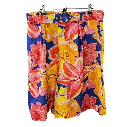 Farm Rio x Anthropologie Linen Blend Belted Floral Bermuda Shorts