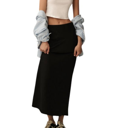 Anthropologie TIlda Maxi Linen Blend Slip Skirt Black Pull On