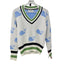 Thom Browne Womens V-Neck Whale Knit Cotton Sweater