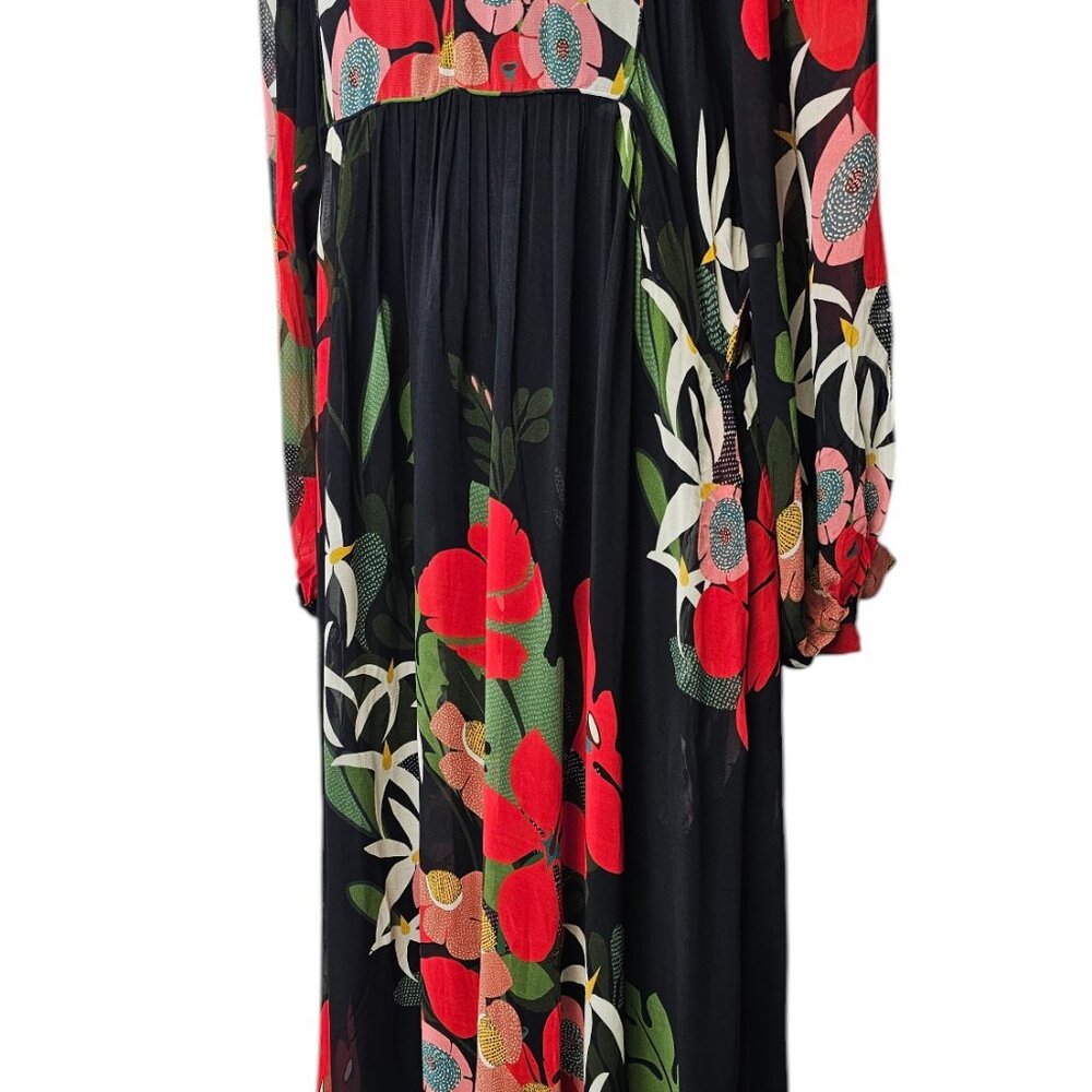 farm rio x anthropologie long-sleeve v-neck floral maxi dress Farm Rio x Anthropologie Long-Sleeve V-Neck Floral Maxi Dress