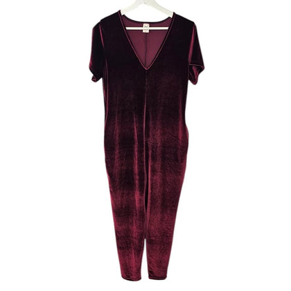 Smash + Tess Womens Short Sleeve Velvet V-Neck Jumpsuit