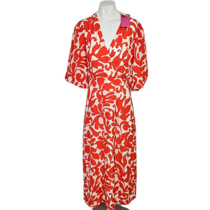 Anthropologie RHODE Ina Puff Sleeve V-Neck Printed Midi Dress