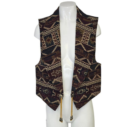 SweetGrass Womens Vintage Aztec Western Leather Tassel Vest