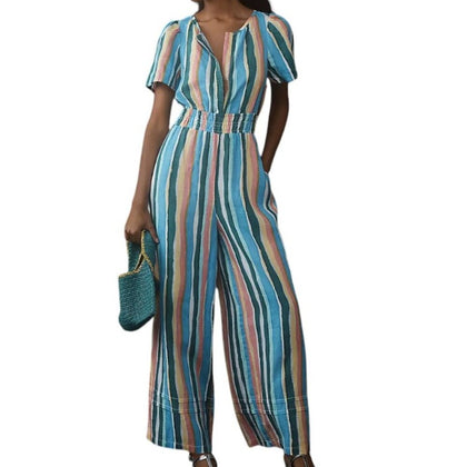Anthropologie The Somerset 100% Linen Striped Colorful Jumpsuit