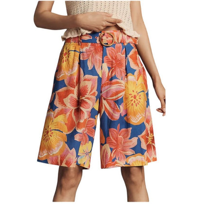 Farm Rio x Anthropologie Linen Blend Belted Floral Bermuda Shorts