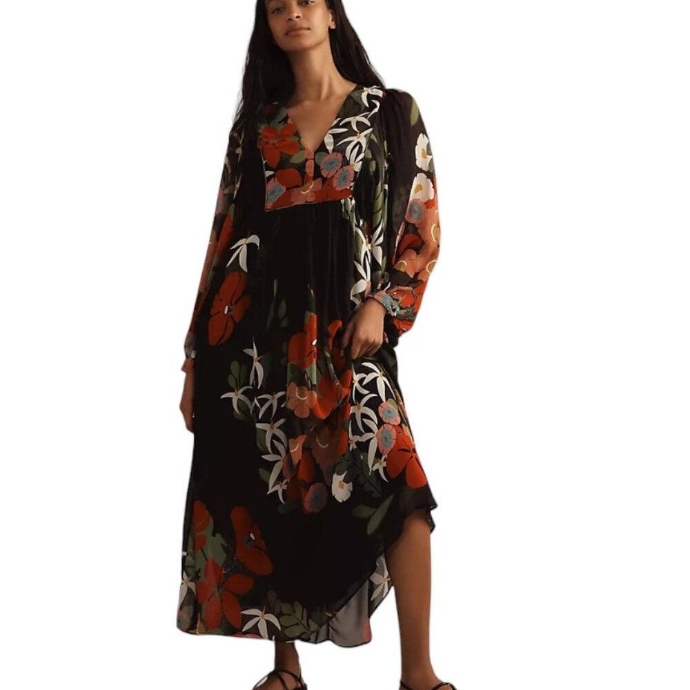 Farm Rio x Anthropologie Long-Sleeve V-Neck Floral Maxi Dress Luxy Thrift Farm Rio x Anthropologie Long-Sleeve V-Neck Floral Maxi Dress Luxy Thrift