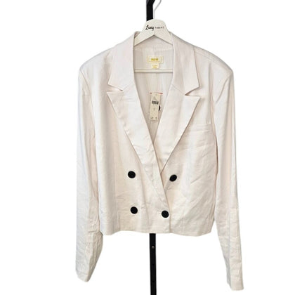 Anthropologie Maeve Linen Blend Cropped Button Front Blazer