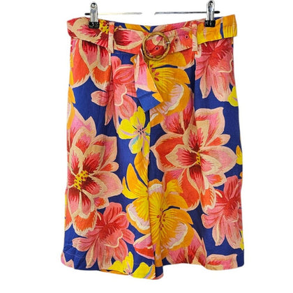 Farm Rio x Anthropologie Linen Blend Belted Floral Bermuda Shorts