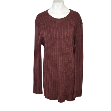 Open Edit Womens Ribbed Side Tie Long Sleeve Shirt