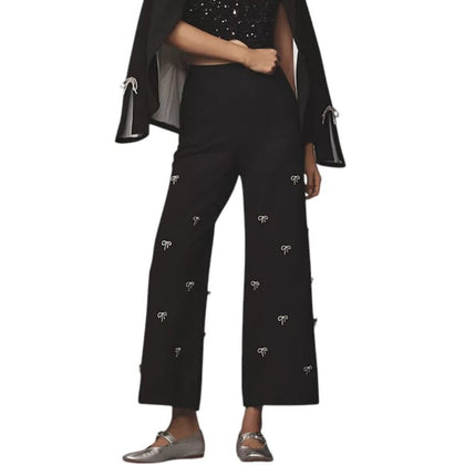 Anthropologie Maeve The Colette Bow Embellished Crop Wide-Leg Pants