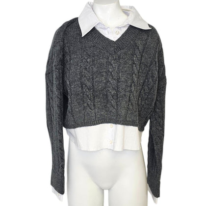 Anthropologie Pilcro Cropped Cable-Knit Twofer Sweater