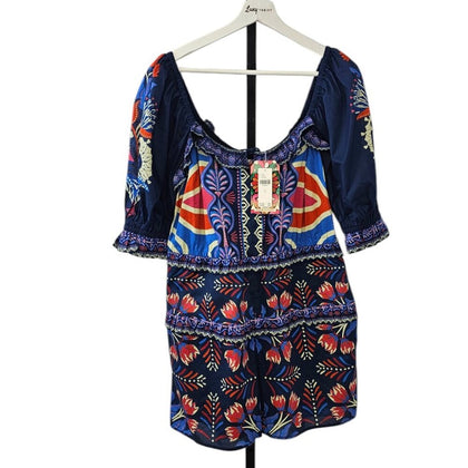 Farm Rio x Anthropologie Puff-Sleeve Ruffled Floral Romper