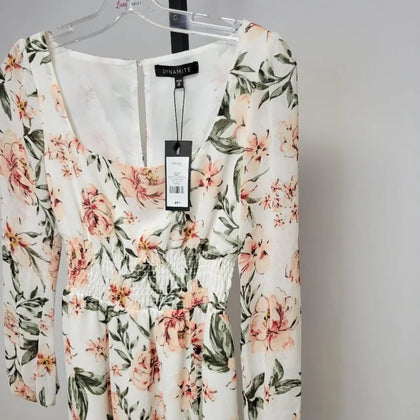 Dynamite Square Neck Floral Long Sleeve Mini Dress