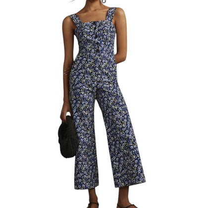 Anthropologie Maeve The Portside Button Front Floral Wide Leg Jumpsuit