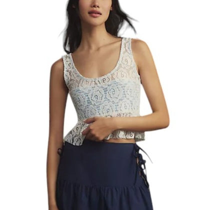 Anthropologie Maeve Lace Overlay Cropped Top