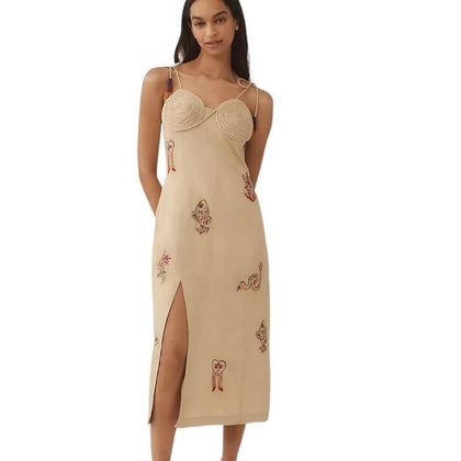 Farm Rio x Anthropologie Embroidered Linen Blend Dress