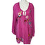 Johnny Was Embroidered Tie Front Keyhole Long Sleeve Blouse