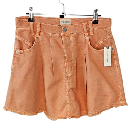 Anthropologie Pilcro Micro Denim Pleated Skirt Orange Fray Hem