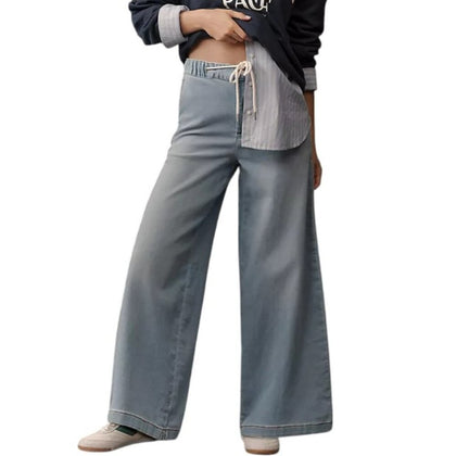 Anthropologie Pilcro Denim-Knit Pull-On High-Rise Wide-Leg Pants