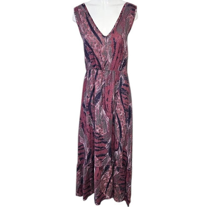 Vanessa Alexandra Italy 100% Linen V-Neck Printed Maxi Dress