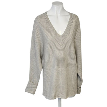 100% Merino Wool Knit Oversized V-Neck Sweater