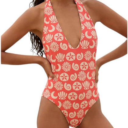 Farm Rio x Anthropologie Plunge Halter One-Piece Swimsuit