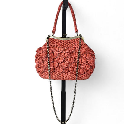 Patricia Nash Laureana Coral Raffia Frame Top Handle Bag
