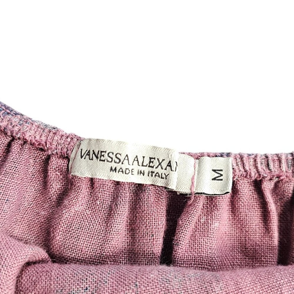 vanessa alexandra linen dress Vanessa Alexandra Italy 100% Linen V-Neck Printed Maxi Dress Luxy Thrift