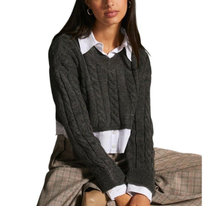 Anthropologie Pilcro Cropped Cable-Knit Twofer Sweater